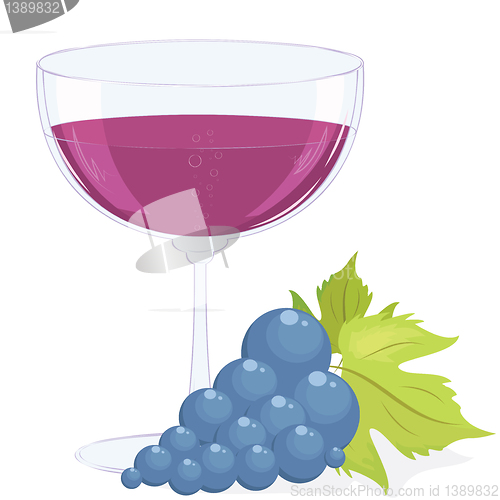 Image of glass of wine and a brush of grapes