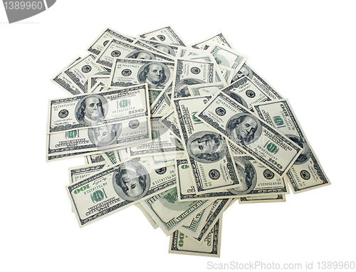 Image of heap of 100 dollars banknotes 