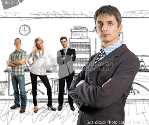 Image of businessman with empty write board