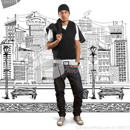 Image of stylish man looking at camera