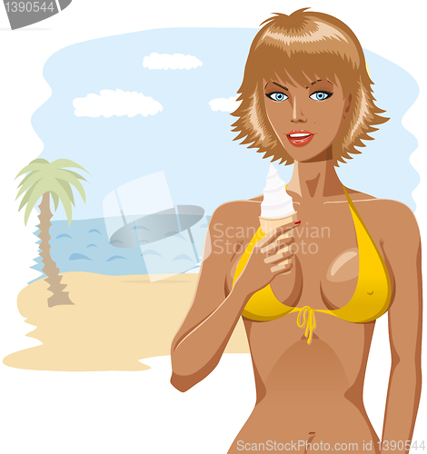 Image of Beautiful girl in bikini with icecreame 02