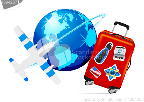 Image of Airplane Travel with Suitcase