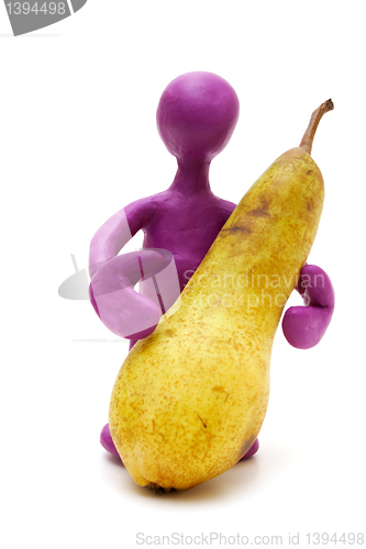 Image of Purple puppet of plasticine standing with pearl