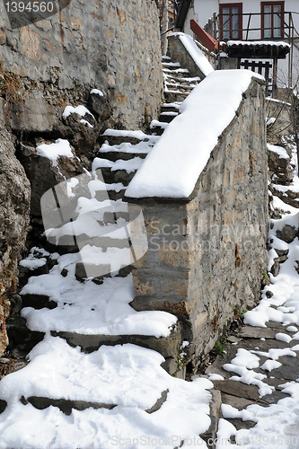 Image of Medieval Stairs Under Snow 