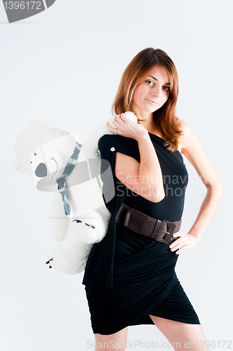 Image of Pretty woman with white bear