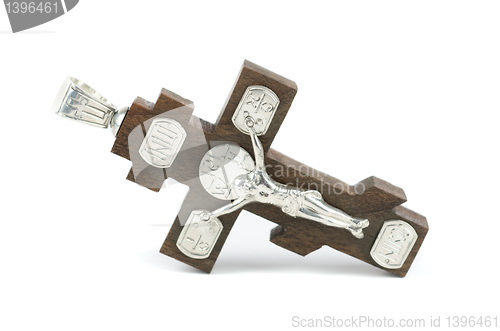 Image of silver and wooden cross