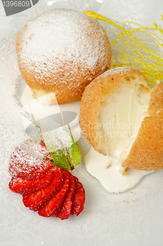 Image of Dessert of ice-cream at biscuit