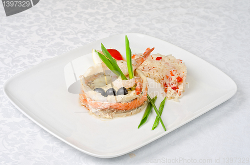 Image of fish with rice and vegetables