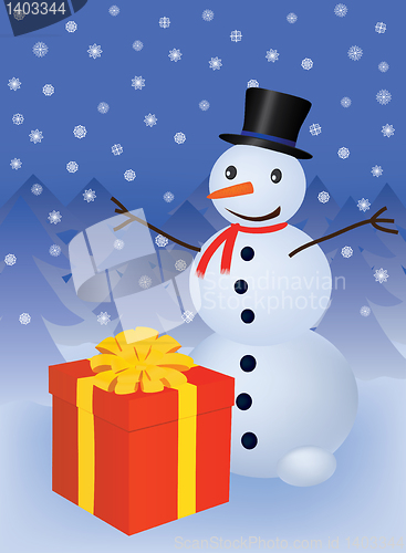 Image of snowman with gift 