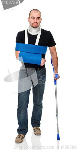 Image of man with crutch