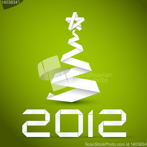 Image of Simple vector christmas tree made from white paper stripe