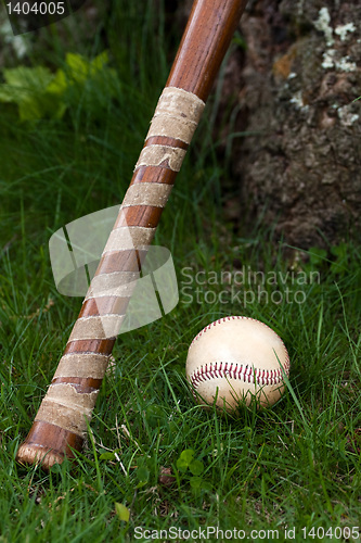 Image of Old Vintage Baseball and Wooden Bat