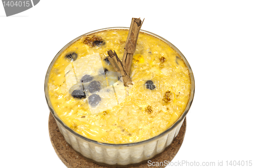 Image of Creamy rice pudding with sultanas and cinnamon. A simple, tasty 