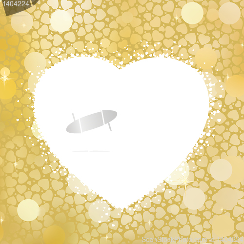 Image of Golden Heart bokeh frame with copy space. EPS 8
