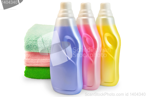 Image of Fabric softener with a stack of towels