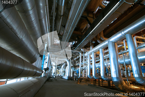 Image of Industrial zone, Steel pipelines in blue tones