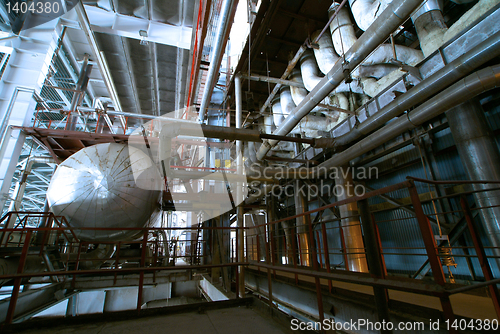 Image of Industrial zone, Steel pipelines in blue tones