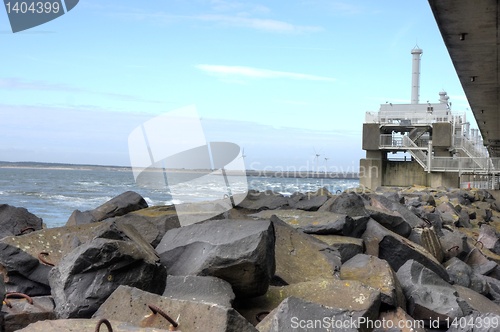 Image of Dam, sea and wind green energy in Zeeland