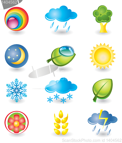Image of Set of icons. Nature and weather