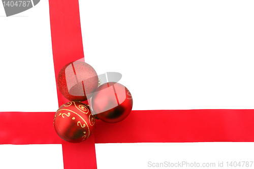 Image of christmas bolls and ribbon