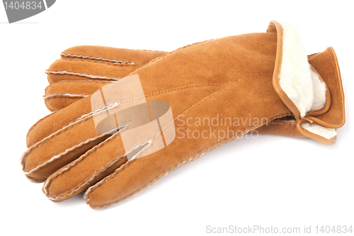 Image of pair of winter sheepskin gloves with fur