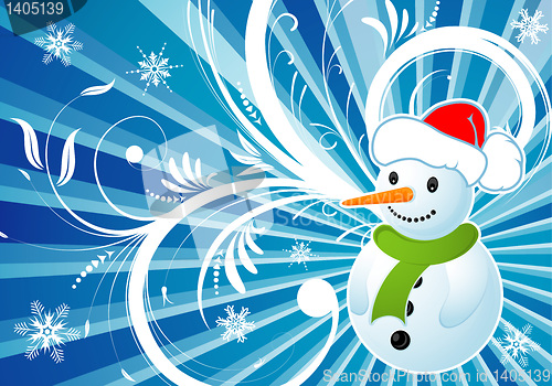 Image of Floral background with snowman