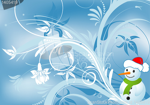 Image of Floral background with snowman