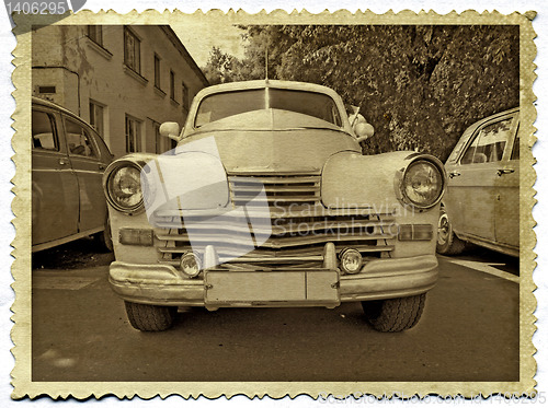 Image of retro car on old photography