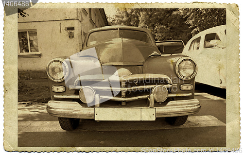 Image of retro car on old photography