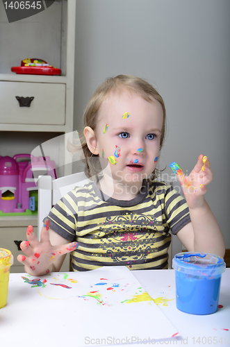 Image of little girl and colored paints