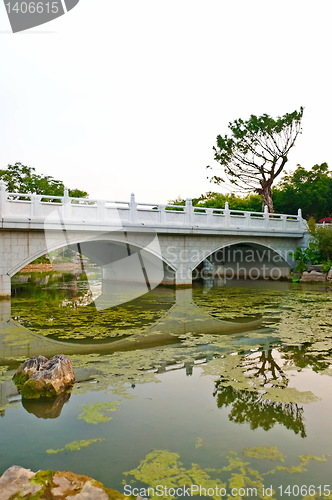 Image of Reflection of chinese stone bridge 