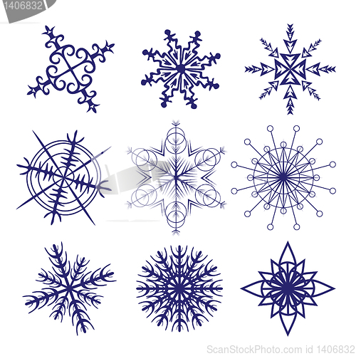 Image of set of different snowflakes