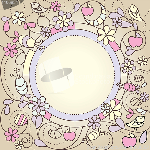 Image of cute card with birds and flowers