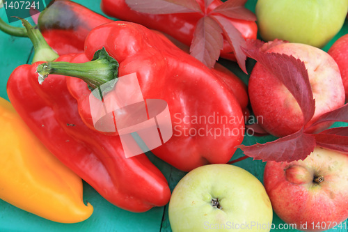 Image of autumn still life on garden table