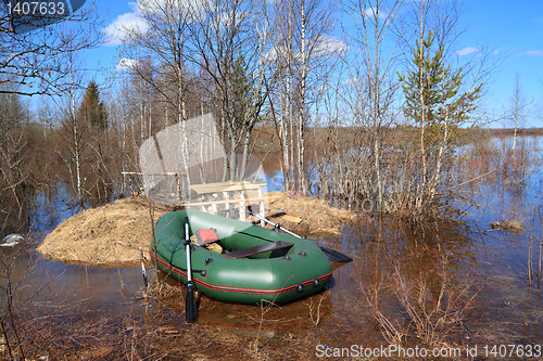 Image of rubber boat on coast river