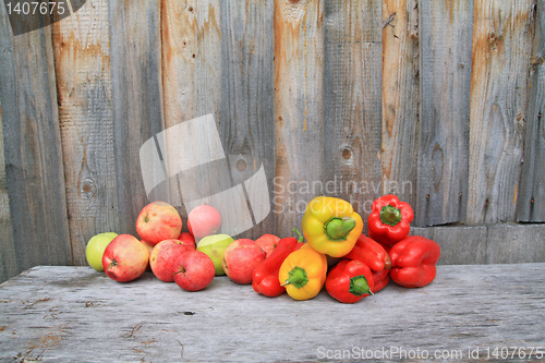 Image of autumn still life on garden bench