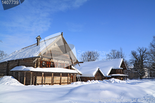 Image of old wooden house in village 