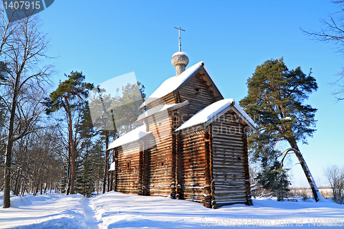 Image of wooden chapel in pine wood