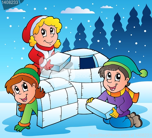 Image of Winter scene with kids 1