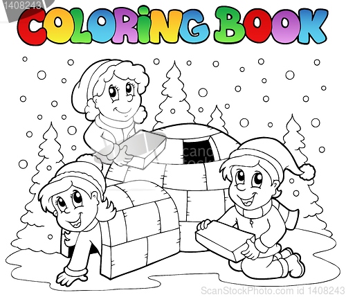 Image of Coloring book winter scene 1