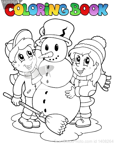 Image of Coloring book winter scene 2
