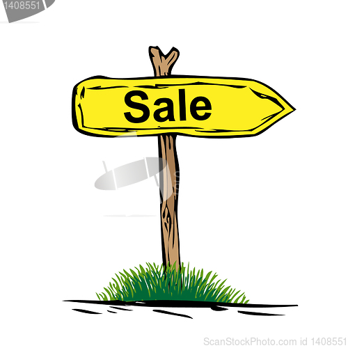 Image of Road sign with green grass isolated on a white background. SALE