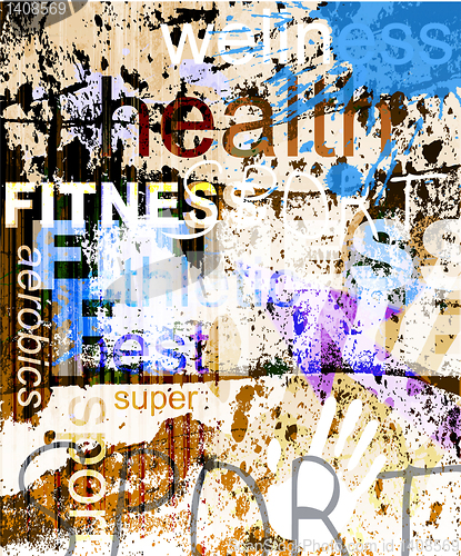 Image of FITNESS. Word Grunge collage on background.