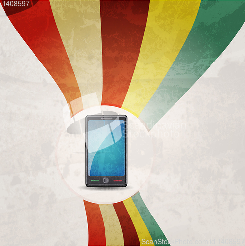 Image of Illustration of mobile phone. Retro background