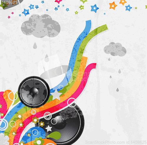 Image of Rainbow Disco Background with speaker and stars