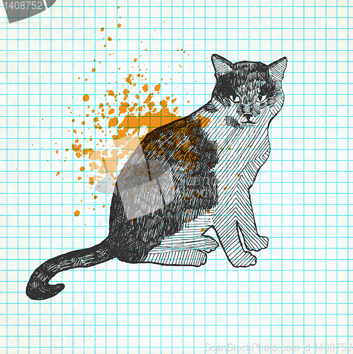 Image of Cat drawing vector. On a paper grunge background