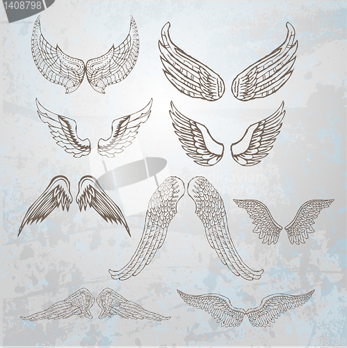 Image of Wings set.  hand drawn illustration.