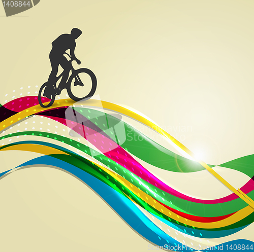 Image of Vector illustration of BMX cyclist on rainbow