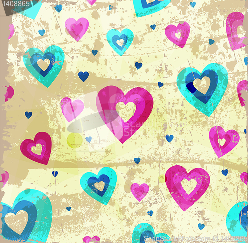 Image of Grunge hearts vector background