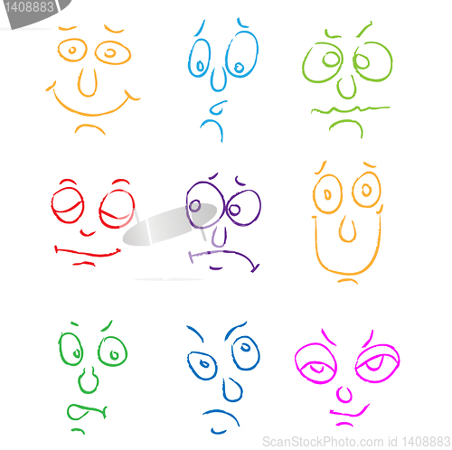 Image of Vector set of nine face. sketches